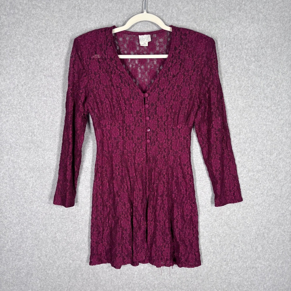 Vintage 80s Lace Duster Jacket Size 8 Burgundy‎ Whimsigoth Feminine Victorian